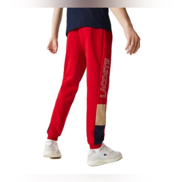 Lacoste Authentic Color Block Fleece Mens Red/Navy Blue Joggers XH7064 ✔️ - Picture 2 of 3